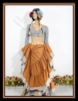 

cotton 4tiered 18yards Ats Gypsy tribal belly dance skirt with border EI52