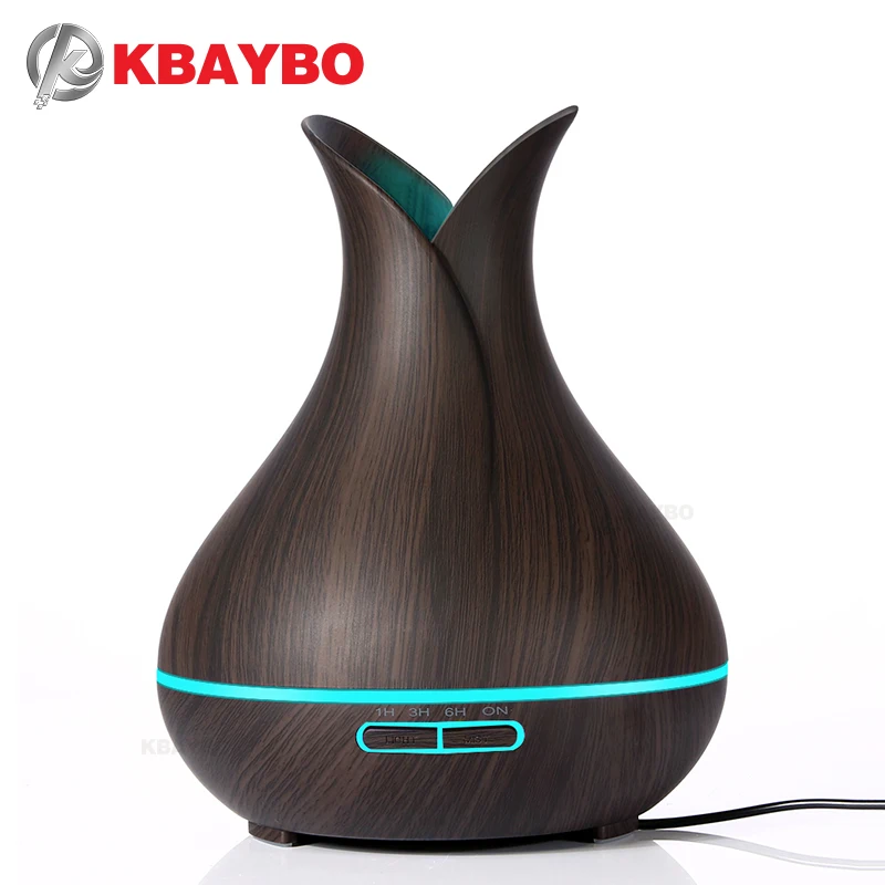 KBAYBO 400ml Electric Aroma Essential Oil Diffuser Ultrasonic Air Humidifier Wood Grain Cool Mist Maker LED