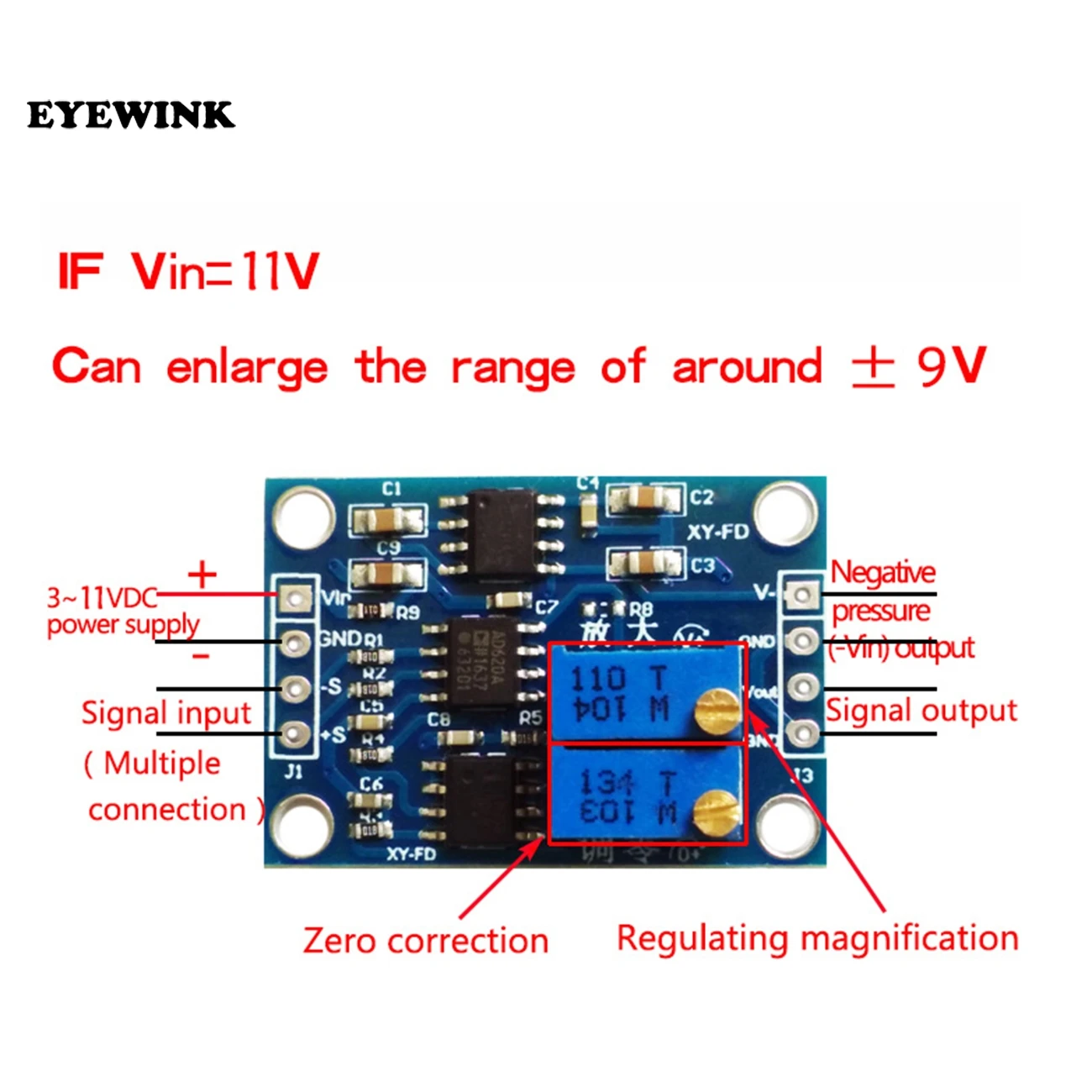 

AD620 Signal Amplifier Adjustable AD620 transmitter Millivolt amplifier/small signal meter amplifier
