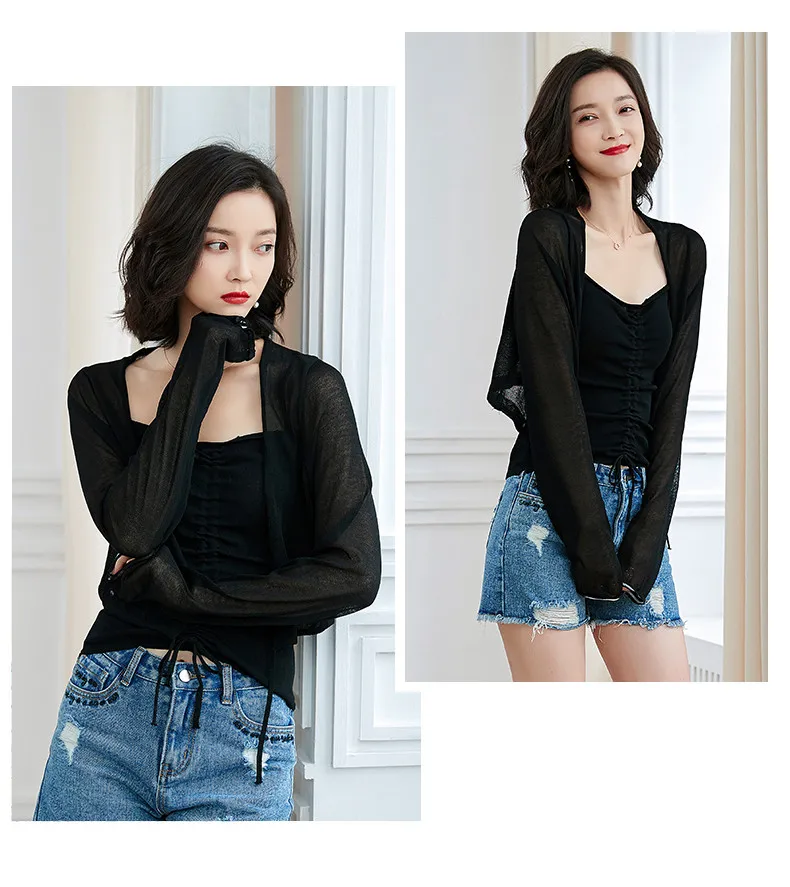 XJXKS Camis Топы женские летние Новые две части тонкие сексуальные Camis и прозрачные вязаные шали винтажная Молодежная Женская майка