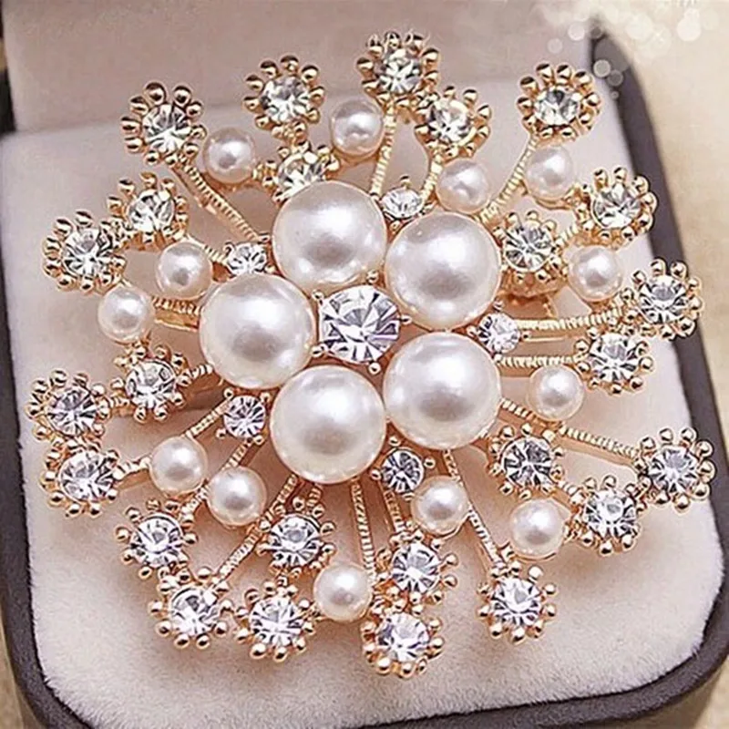 Fancy Gold Color Pearl And Crystal Flower Wedding Brooch Women Costume Jewelry Broochin
