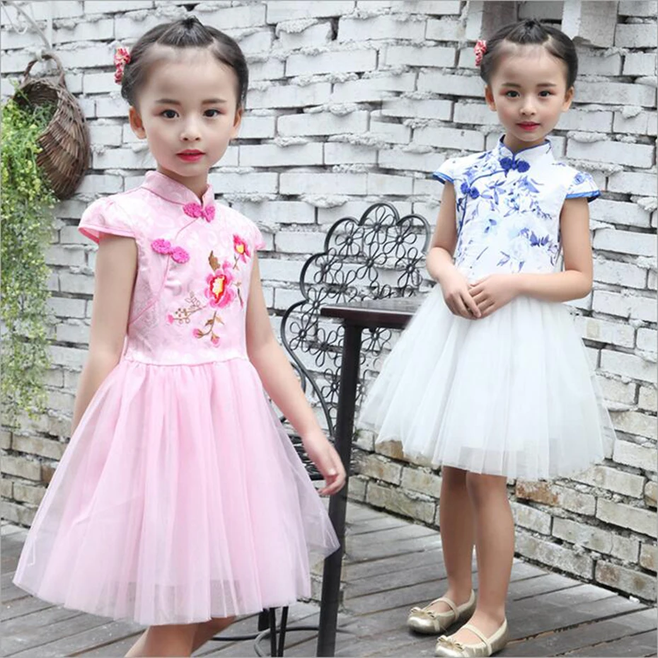 Летнее платье для девочек; платье Чонсам для девочек-подростков; праздничный сарафан с цветочным принтом в китайском стиле; детская одежда; 6, 8, 10, 12, 14 лет
