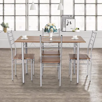 

Goplus 5 Pieces Dining Table Set 1 Wooden Dining Table with 4 Dinig Chairs Metal Modern Kitchen Breakfast Furniture HW55389NA