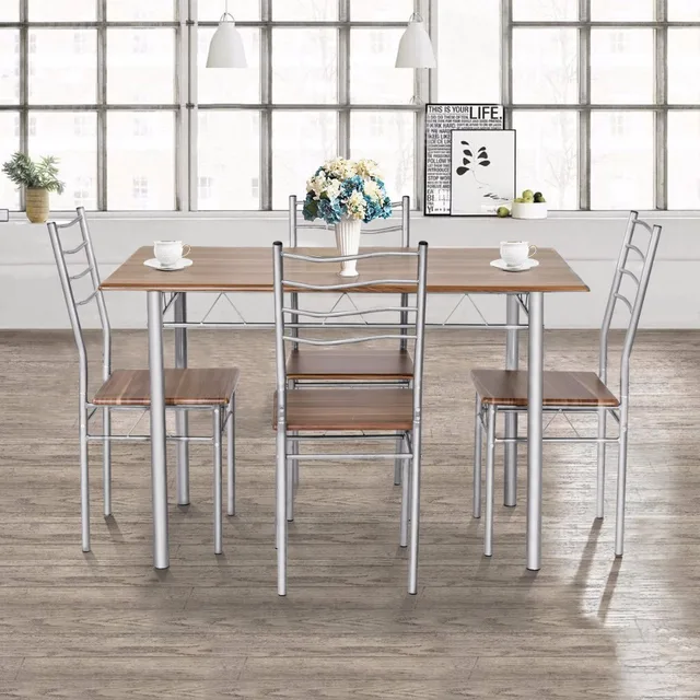 Best Offers Goplus 5 Pieces Dining Table Set 1 Wooden Dining Table with 4 Dinig Chairs Metal Modern Kitchen Breakfast Furniture HW55389NA Best Offers Goplus 5 Pieces Dining Table Set 1 Wooden Dining Table with 4 Dinig Chairs Metal Modern Kitchen Breakfast Furniture HW55389NA