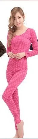 Термобелье из чесаного хлопка оптом, костюм тонкий боди сексуальное женское нижнее белье сохраняющее тепло - Цвет: Розовый