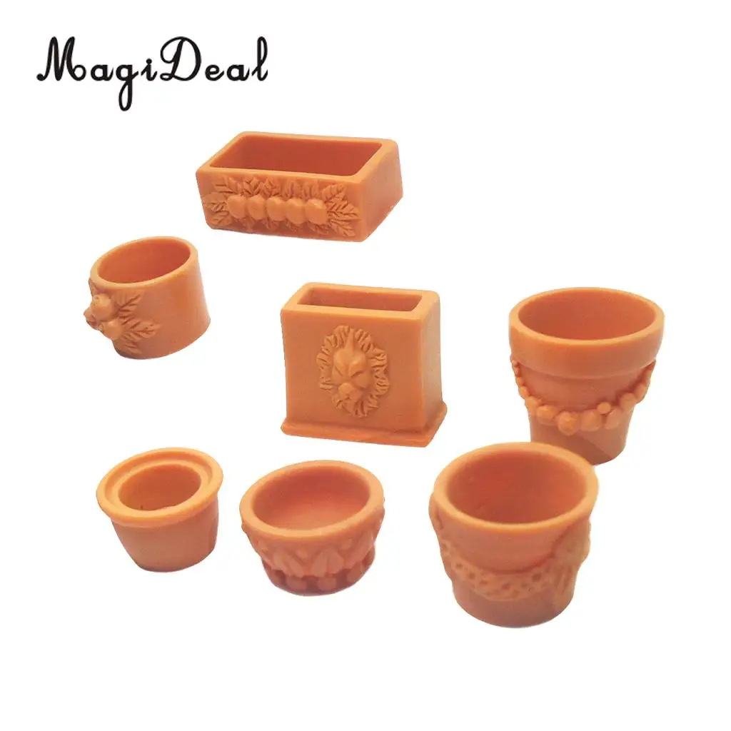 Set of 7 Pieces Miniature Flower Pot for 1/12 Scale Dollhouse Fairy Garden Yard Home Decor Accessories