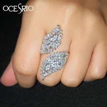 OCESRIO Роскошные циркониевые серебряные кольца с перьями для женщин Открытые регулируемые женские кольца s ювелирные изделия rig-f66