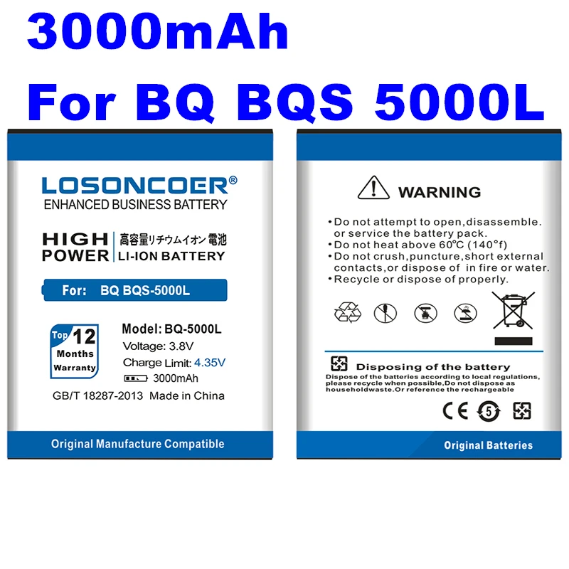

LOSONCOER 3000mAh BQS-5000L BQ5000L BQ-5000L High Capacity Batteries For BQ BQS-5000L BQ 5000L Mobile Phone Battery