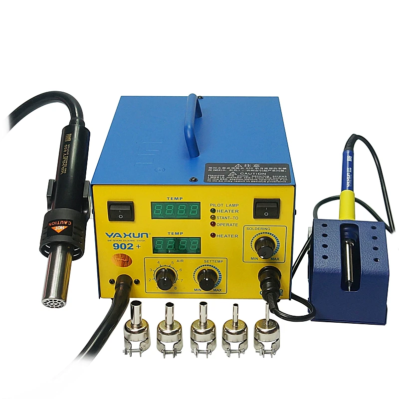 

YAXUN 902D+ hot air digital bga solder station smd heater soldering iron with 5 nozzles