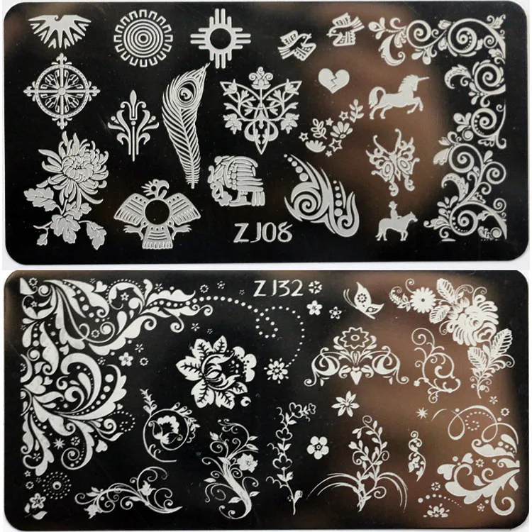 

New Arriving 10Pcs/Lot ZJ Series 6*12CM Flower Nail Stamping Plates Stamping Nail Art Manicure Template Nail Stamp Tools
