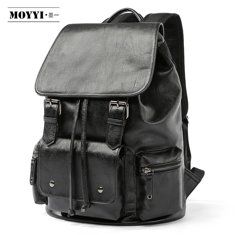 

MOYYI Simple Patchwork Large Capacity Mens Leather Backpack For Travel Casual mochila Men Daypacks Leather Travle Backpack