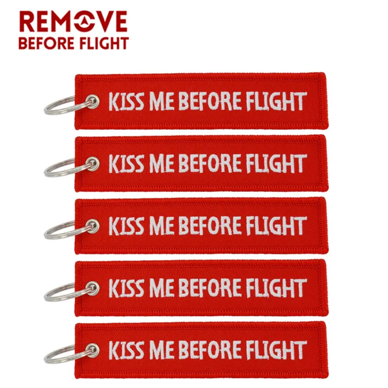 Брелок с этикеткой Kiss Me Before Flight 5 шт./лот украшение для ключей красной вышивкой