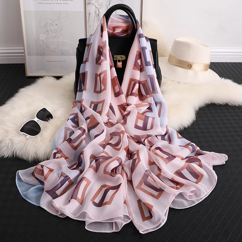 

2019 Double new summer scarf for women fashion print silk scarves shawls and wraps lady pashmina foulard bandana hijabs scarfs