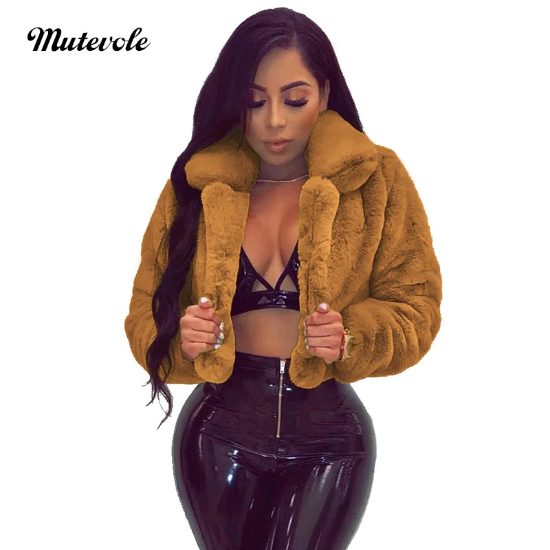 Mutevole Winter Warm Fluffy Faux Fur Coats Jackets Women Furry Fake Fur Cropped Jacket Turn Down Collar Open Front Overcoat
