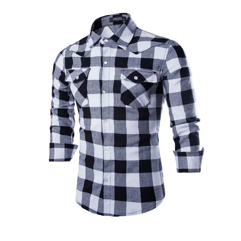 New Plaid Blouse Shirts Men Casual Long Sleeve Blusas Slim Fit Asia Size Black Red Nice Fashion Top Tide Camisas | Мужская одежда