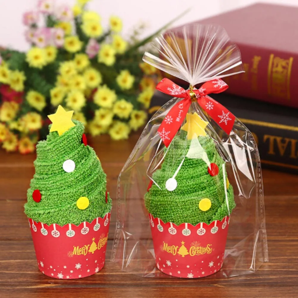 

New Arrival 30x30cm Christmas Gift Towel Christmas Tree Santa Claus Snowman White Green Red drop shippping