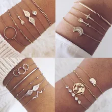 DIEZI Fashion New Silver Round Wing Chain Bracelets Bangle For Women Crystal Round Arrow Charm Bracelets Sets Jewelry Gifts