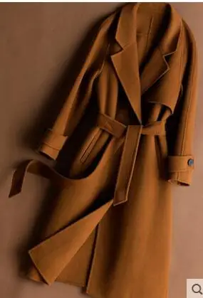 Двустороннее кашемировое пальто для женщин, зимняя куртка для женщин, чистый кашемир ручной работы, Однотонное шерстяное пальто для женщин, длинное пальто - Цвет: caramel