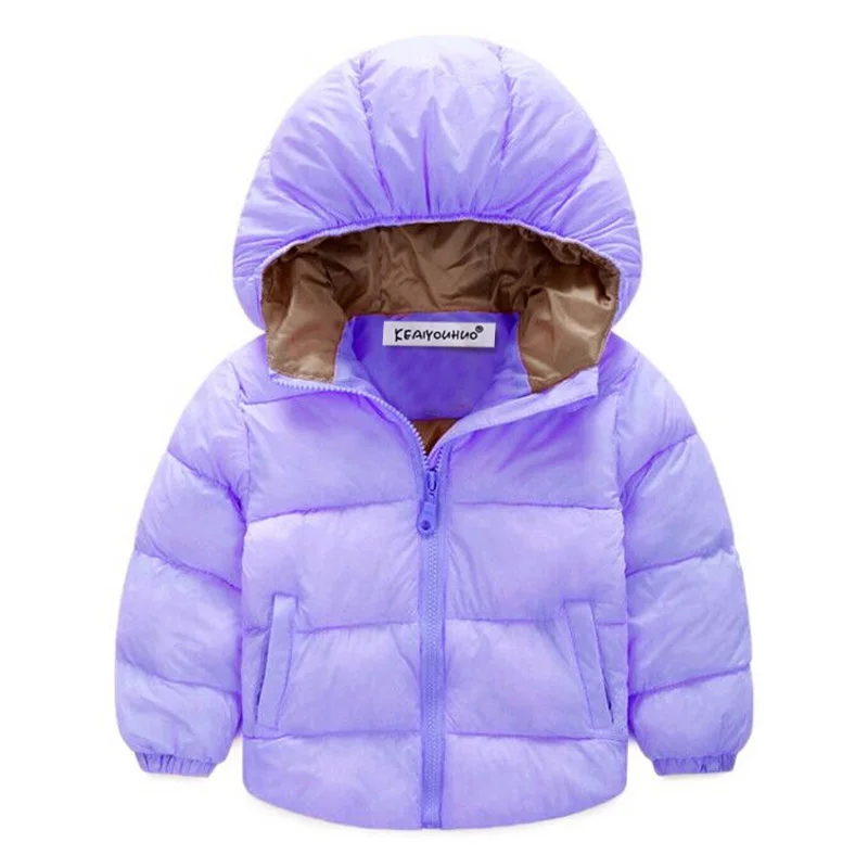 KEAIYOUHUO пальто для маленьких девочек зимнее пальто хлопка куртки для девочек для детей Теплая верхняя одежда с капюшоном Детская Костюмы куртки для девочек - Цвет: Фиолетовый