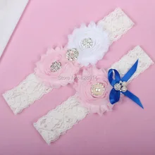 Дизайн синий и белый цвет потертый цветок кружева свадебная Подвязка невесты свадебная подвязка с сплава амулеты ручной работы