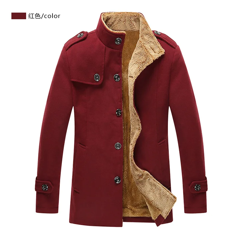 Зимнее утепленное Пальто мужское шерстяное пальто зимнее 4 цвета стоячий воротник зимнее зауженное пальто впору шерстяное пальто