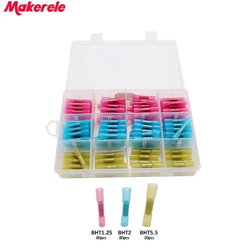 

180pcs/Box Heat Shrink terminal GP-H005 Assorted Insulated Electrical Wire Butt Connectors makerele Plastic Box Package