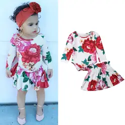2019 новорожденных для маленьких девочек розовая одежда комплект Кружево с длинным рукавом комбинезон юбка платья принцесс одежда маленьких