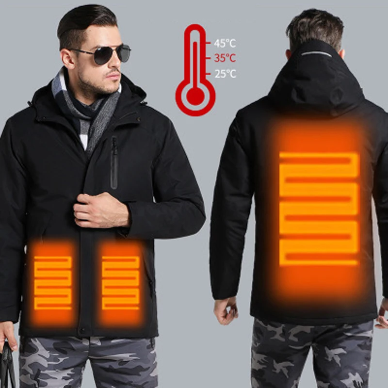 

Man Electronic Intelligent Heating USB Hooded Heated Work Jacket Windproof waterproof mountaineering suit Coats Safety Clothing