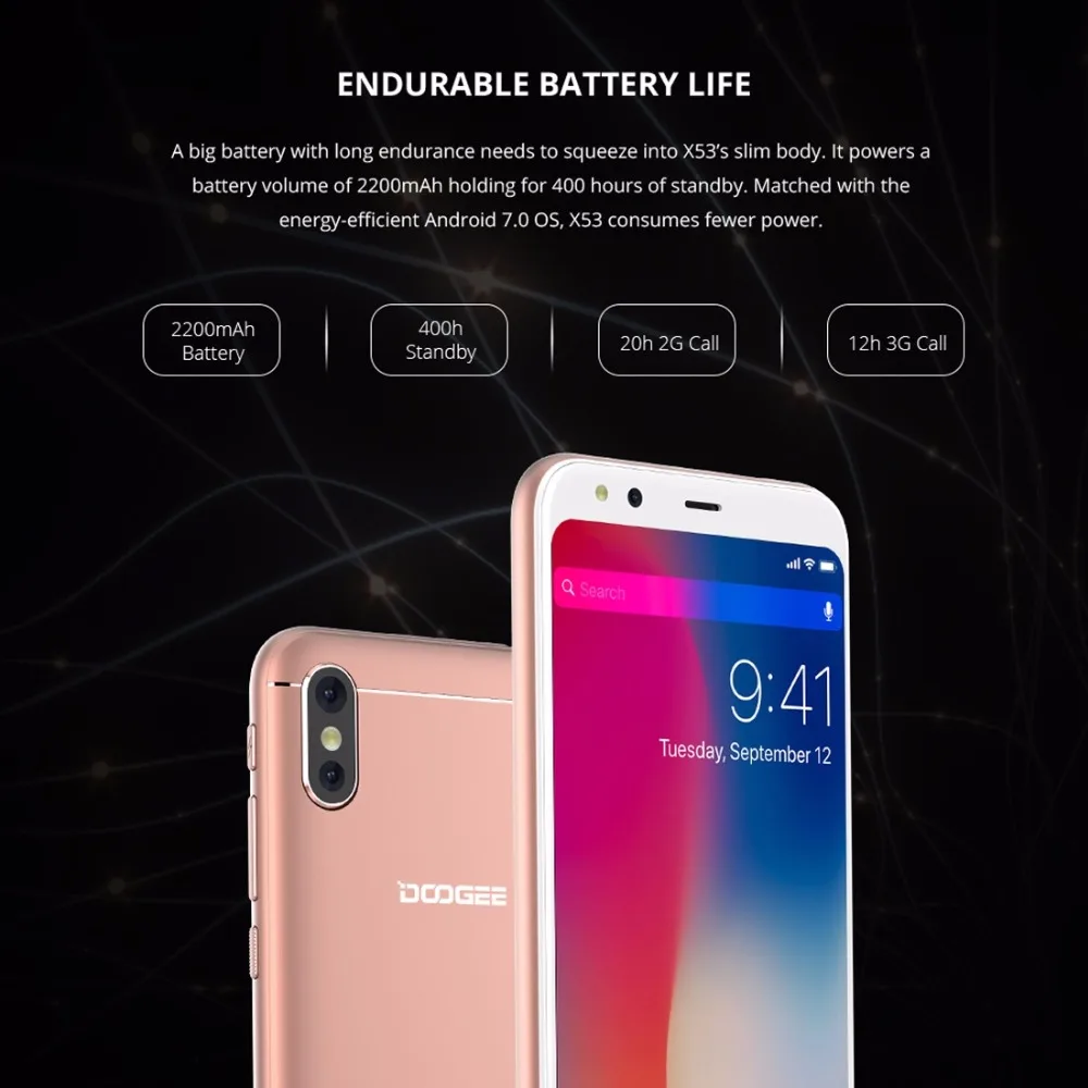 DOOGEE X53 5 3 &quot18:9 мобильный телефон Android 7 0 MTK6580M 4 ядра 1 ГБ Оперативная память 16 Гб