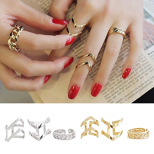 

Fashion Women's Warp Gold Silver Above Band Midi Knuckle Ring Rings 3Pcs/Set