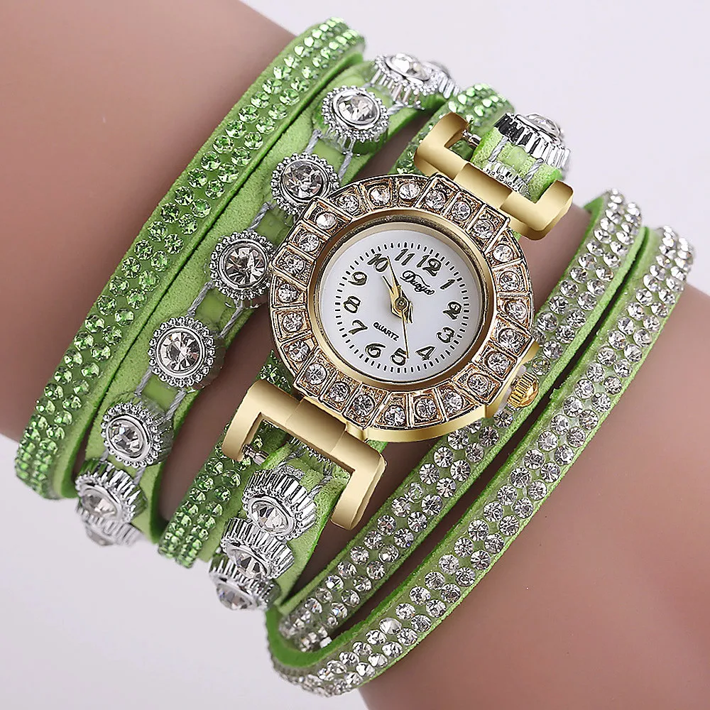 CCQ женские часы повседневные аналог, кварцевый сплав горный хрусталь часы с кожаным браслетом часы подарок Relogio Feminino reloj mujer 533 - Цвет: Green