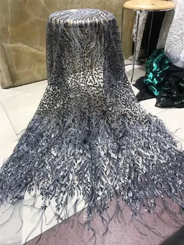 

fashionable feather french embroidery lace fabric fashion mesh tulle net with 3d flowers and beads for wedding YG-678