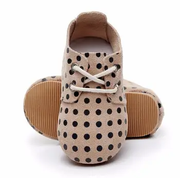 

High quality 2020 new hard sole genuine leather baby shoes polka dot toddler maccasins shoes lace up handmade kids shoes