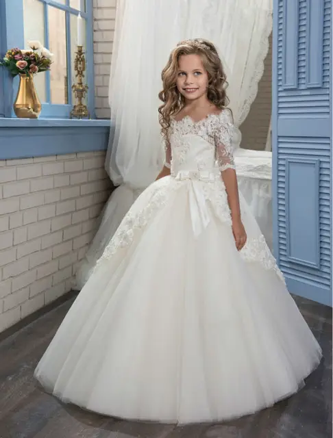 Cheap White Flower Girls Dresses For Wedding Gown Tulle Mother Daughter Gowns Ball Gown Communion Dresses Pageant Dresses for Girls 
