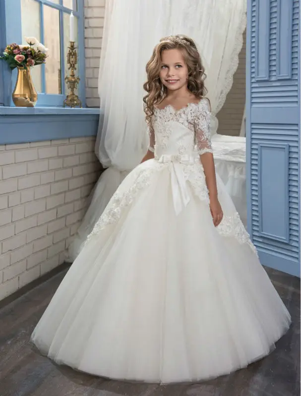 Short Sleeve White Flower Girl Dresses For Wedding Gown Tulle Mother