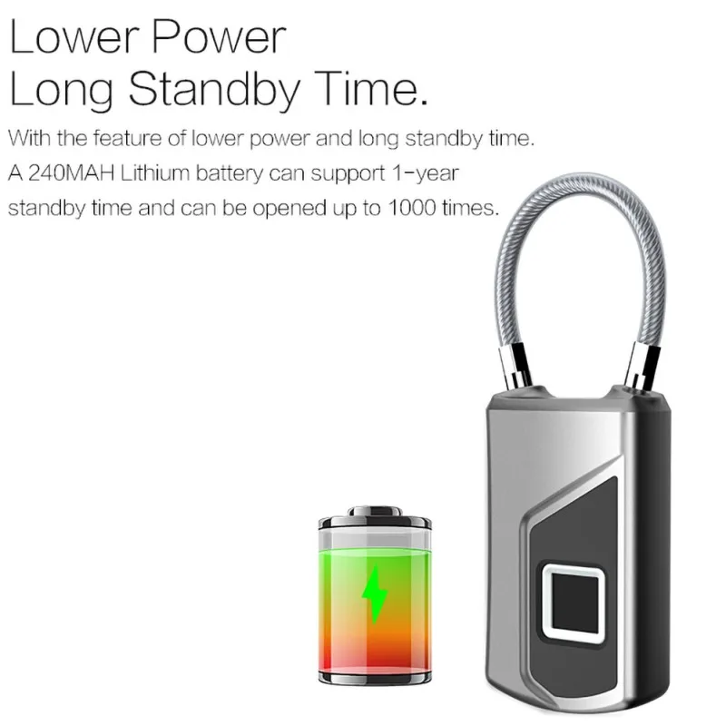 

Portable Fast Unlocking Smart Fingerprint Lock Security without Password Waterproof Padlock Anti-theft for Bag Suitcase