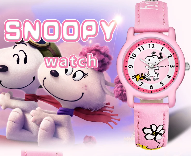 Snoopy Часы повседневные детские часы модные кварцевые наручные часы для девочек часы женские часы водонепроницаемые милые кожаные часы