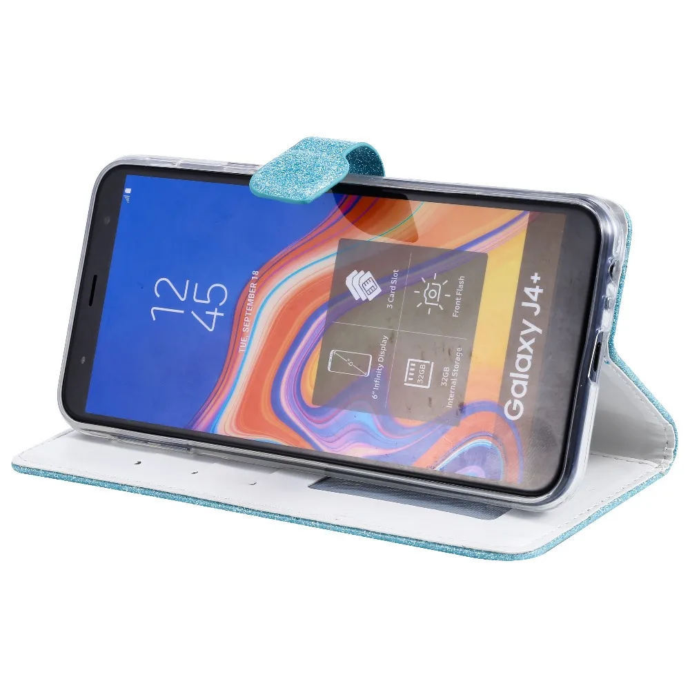 100 шт./лот шить с блестками 3 кожаный защитный чехол КРЫШКА ДЛЯ samsung Galaxy J4 Плюс/J4 Prime J6 Плюс/J6 Prime чехол