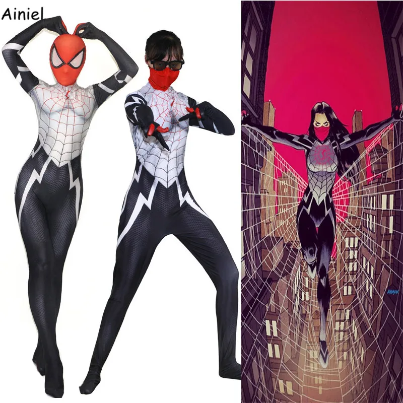 Venom Silk Cindy Moon SpiderGirl Spider, костюм для косплея, спандекс, Zentai, облегающий костюм для Хэллоуина, костюм для Леди/Женщины/детей