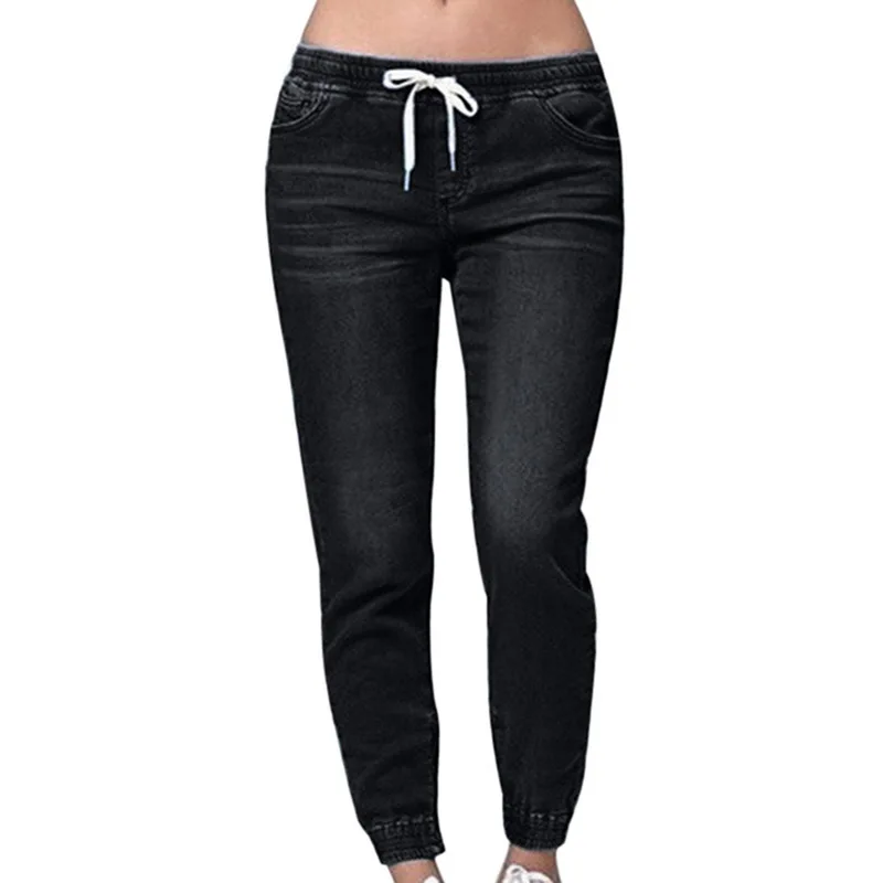 Женские повседневные тянущиеся джинсы, женские синие и черные джинсы, женские джинсовые длинные штаны стрейч размера плюс, обтягивающие джинсы для женщин
