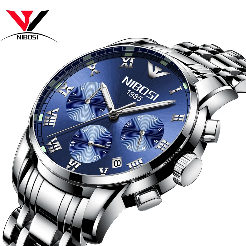 NIBOSI All Blue Style Watches Men Top Brand Luxury Fashion Watch Water Resistant Dress Watches Relojes Para Hombre Sports Watch