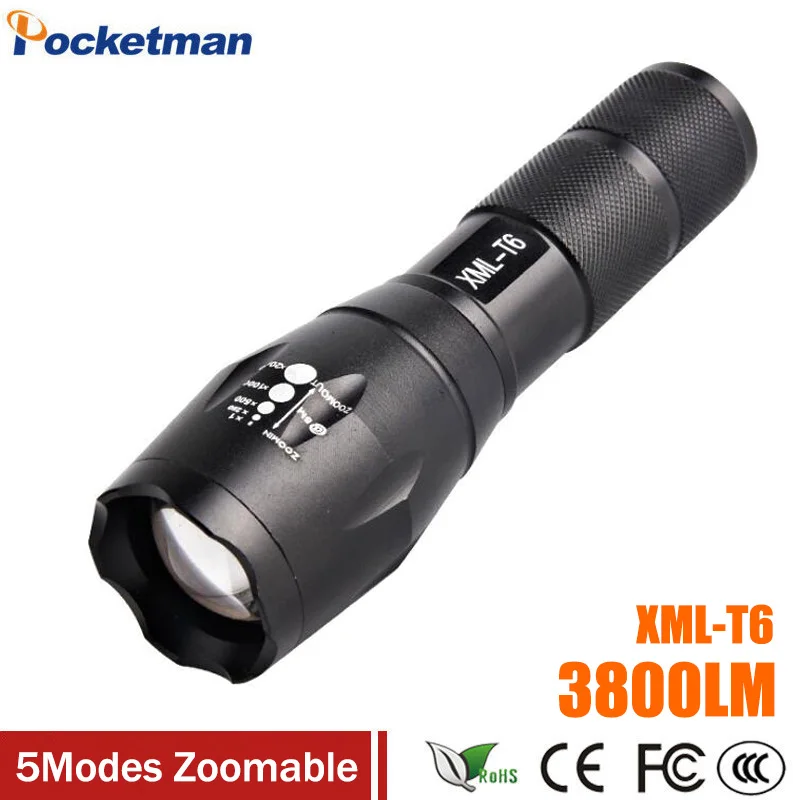 

3800Lumens XML-T6 linterna led led Torch Zoomable LED Flashlight Torch light For 3xAAA or 1x18650 Free shipping zk50