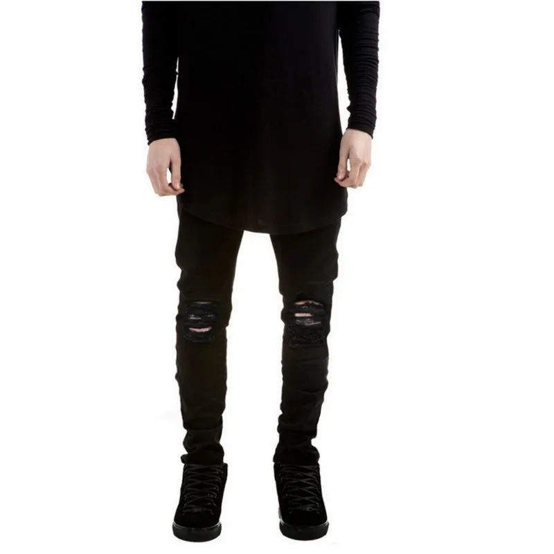 New Black Ripped Jeans Men With Holes Denim Super Skinny Famous Designer Brand Slim Fit Jean Pants Scratched Biker Jeans