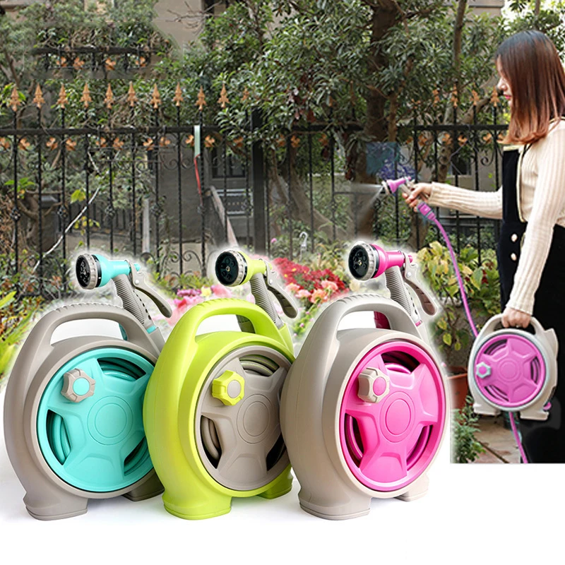 Mini portable garden hose reel multi-function high pressure gun head outdoor garden courtyard hose reel handle watering hose ree Mini portable garden hose reel multi-function high pressure gun head outdoor garden courtyard hose reel handle watering hose ree