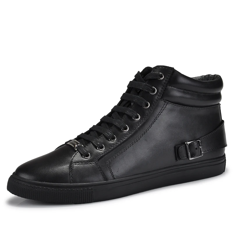 

High Top Men Winter Cotton-Padded Shoes With Fashion Back Buckle Warm Plush Male Cow Leather Ankle Boots Plus Size 65 65 63