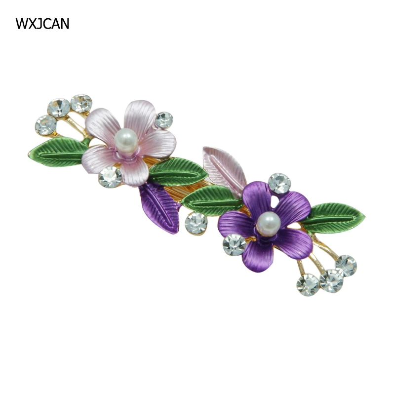 

WXJCAN pearl hair clip Rhinestone bride's tiara Enamel flower accessories woman head piece Size 67mm*23mm