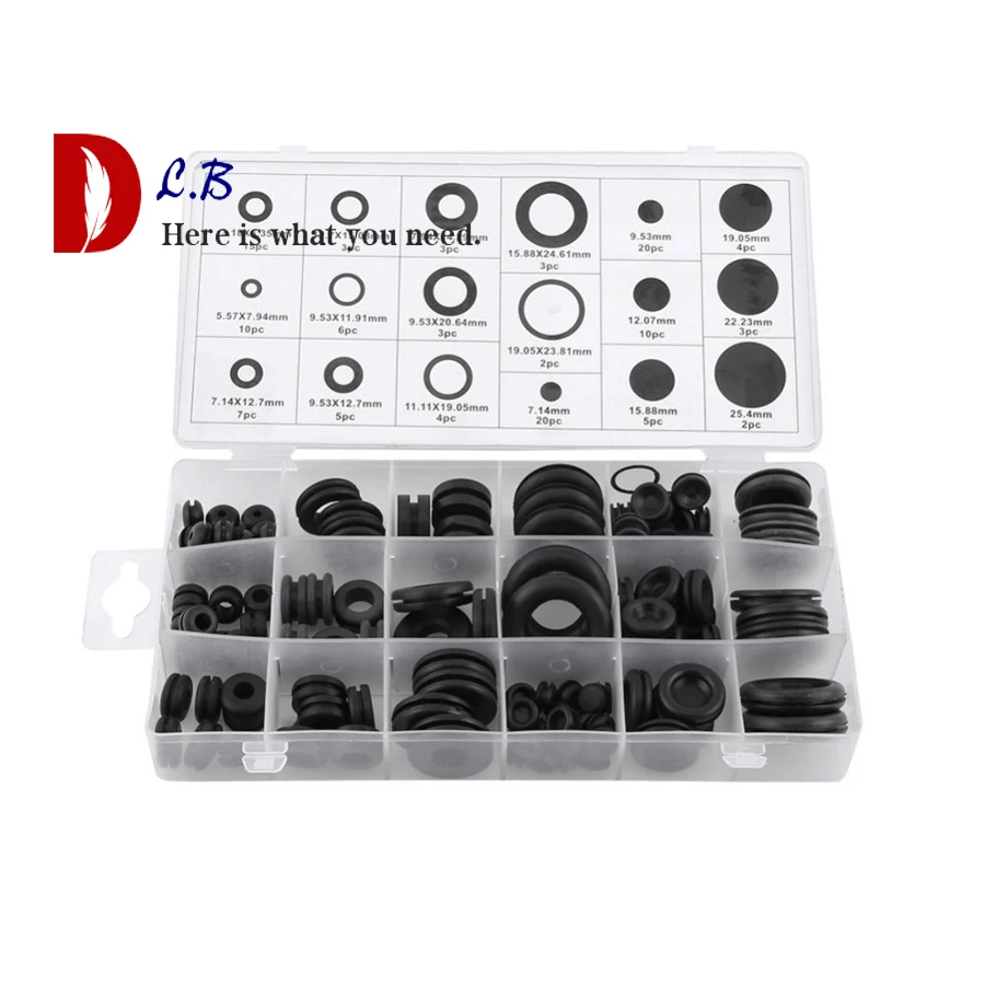 

125pcs Grommet kit for protects wire,cable and hose custom part rubber seal Assortment Set Plumbing Gasket Seal kit box