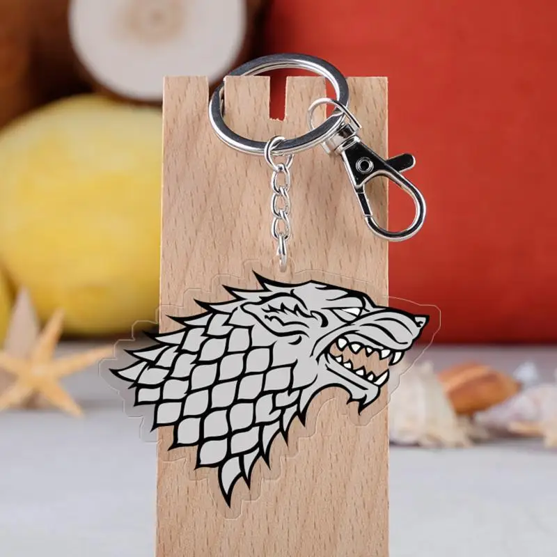 

Game of Thrones cosplay prop Keychain Acrylic 13style Jon Snow Pendant Daenerys key ring House of Stark badge Key chain