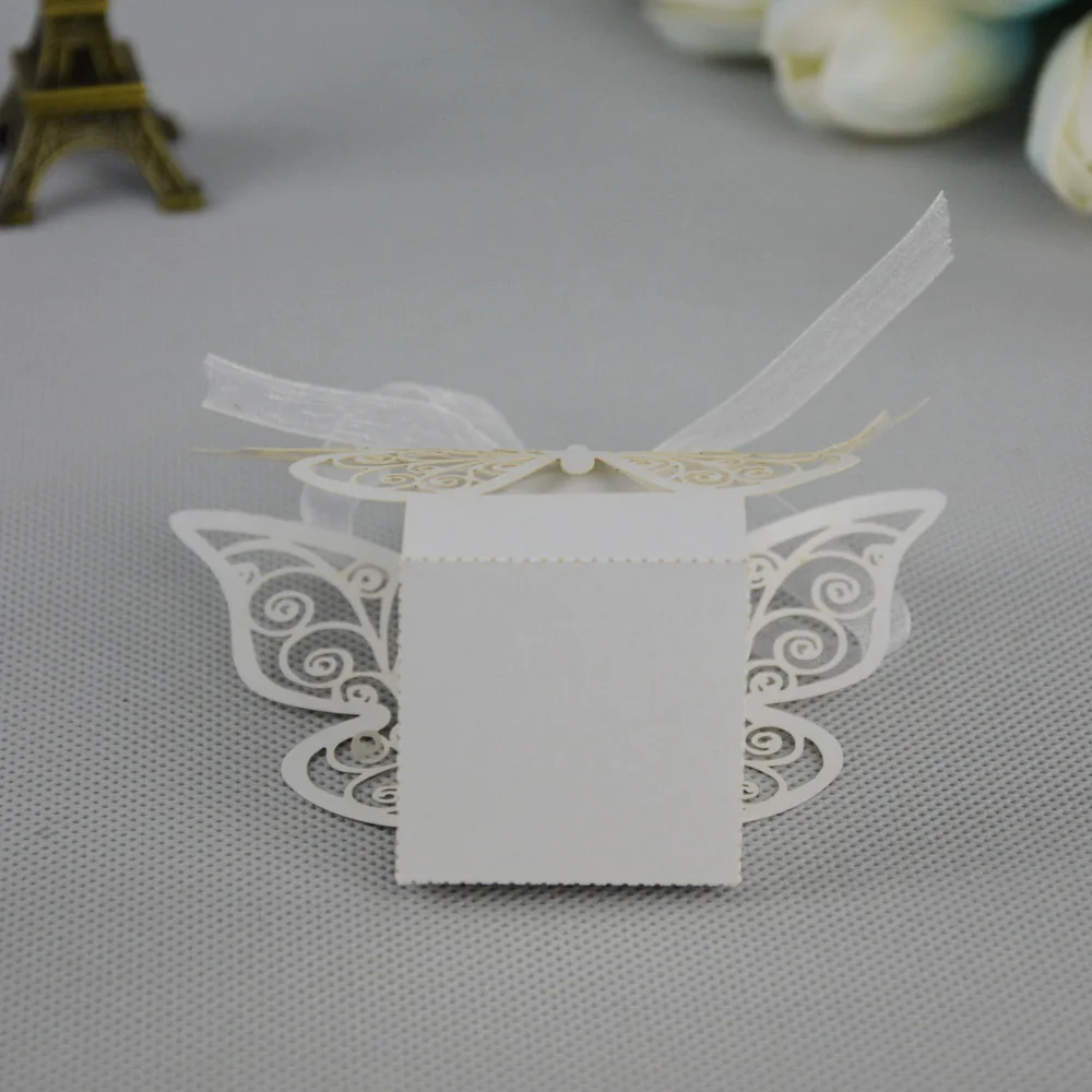 100 шт/партия Белый Элегантный Бабочка Baby Shower Подарочная коробка конфет для детей