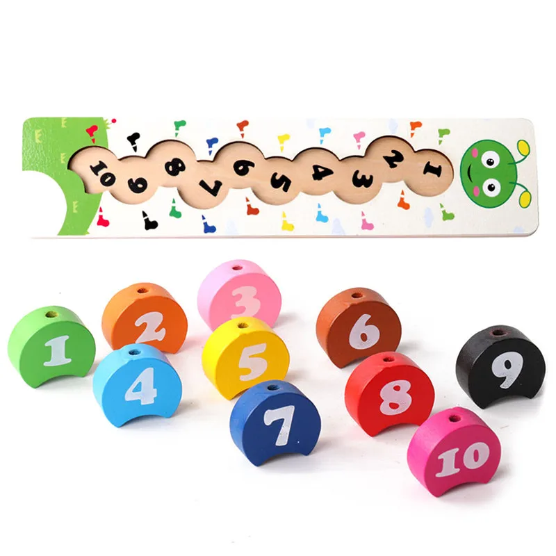 

Wooden Rainbow Blocks Rope Digital Caterpillar Beads Puzzle Early Learning Parent-child Interactive Toys